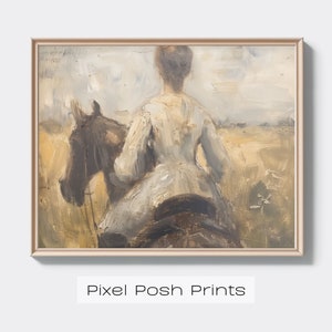 Woman with Horse in Oil Style Digital Art | Horseback Rider Painting Digital Print A21