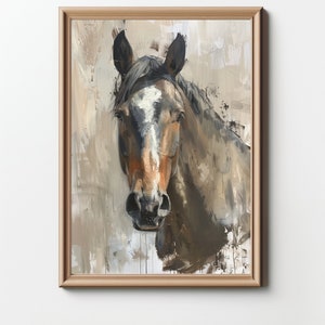 Impressionist Stallion Horse Portrait Oil Painting Animal Digital Print Y0026
