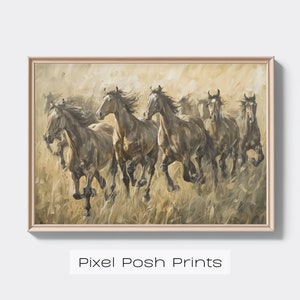 Horses Running Free Oil Painting Print Stallion Digital Print A4