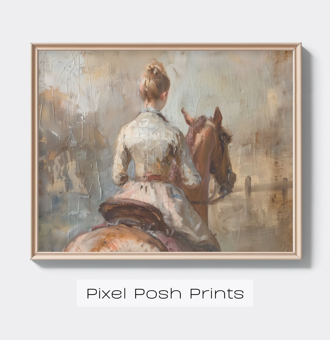 Woman on Horseback Art Print: Vintage Equestrian Painting (digital ...