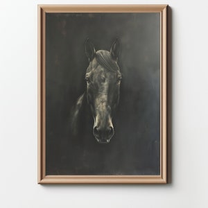 Impressionist Black Stallion Horse Portrait Digital Art Oil Painting Animal Digital Print Z0027