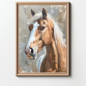 Wild Horse Portrait Oil Painting Stallion Digital Print AB0029