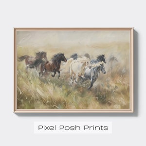 Wild Horses Running Free Oil Painting Print Stallion Digital Print A3