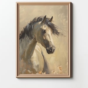 Wild Animal Horse Portrait Oil Painting Stallion Digital Print AB0028