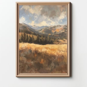 Utah Mountains and Golden Fields - Realistisches Ölgemälde Druck, Naturszene, warme Töne, Wandkunst, digitaler Download BG0060