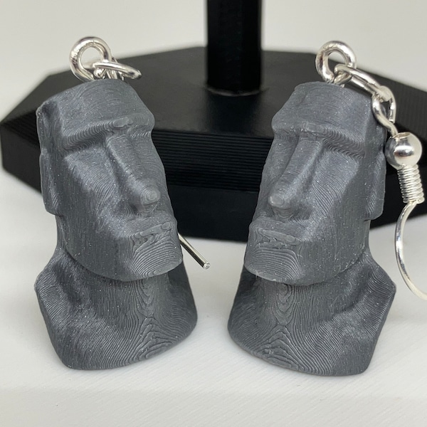 Unique Easter Island Moai Statue 3D Printed Earrings - Cultural Heritage Inspired Lightweight Fashion Accessory for Trendsetters