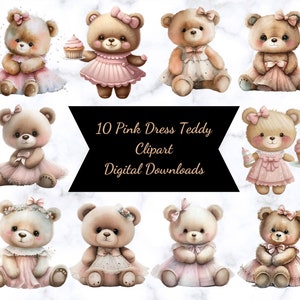 10 akwarelowych clipartów Teddy Bear - do użytku komercyjnego - 300 dpi do pobrania cyfrowego - tworzenie kartek z naklejkami na niedźwiedzie - Baby Shower - koszulka z grafiką ścienną do pokoju dziecięcego