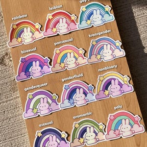 Pegatina impermeable con la bandera del orgullo de Bunny / Pegatina sutil para portátil con el símbolo del orgullo / Arcoíris