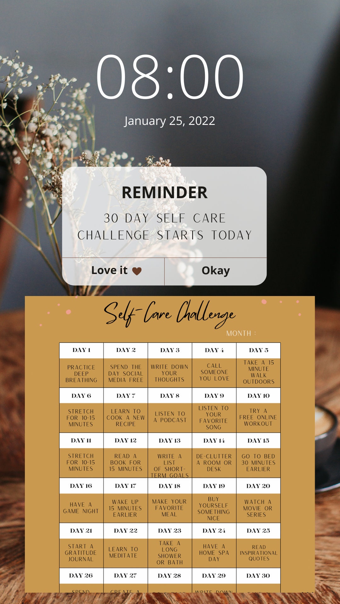 30 Day Self Care Challenge Calendar Printable PDF Editable Etsy