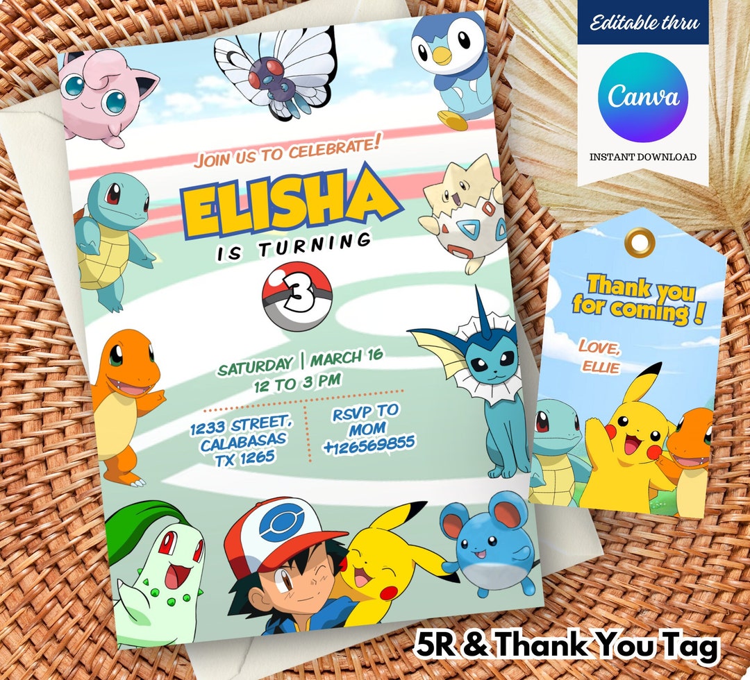 Editable Pokemon Birthday Invitation Pokemon Party Invitation Editable Pokemon Birthday Invitation Pokemon Party Invitation