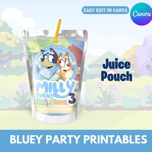 Imprimibles de Bluey Mega Party Bundle, bolsa de chips, Krispies de arroz, botella de agua, bolsa de jugo, plantilla personalizable de Canva, bolsas de favor de fiesta imagen 3