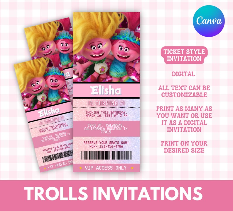 Trolls Poppy Printable Birthday Invitation Editable Trolls Invite Trolls Poppy Printable Birthday Invitation Editable Trolls Invite