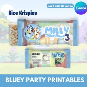 Imprimibles de Bluey Mega Party Bundle, bolsa de chips, Krispies de arroz, botella de agua, bolsa de jugo, plantilla personalizable de Canva, bolsas de favor de fiesta imagen 4
