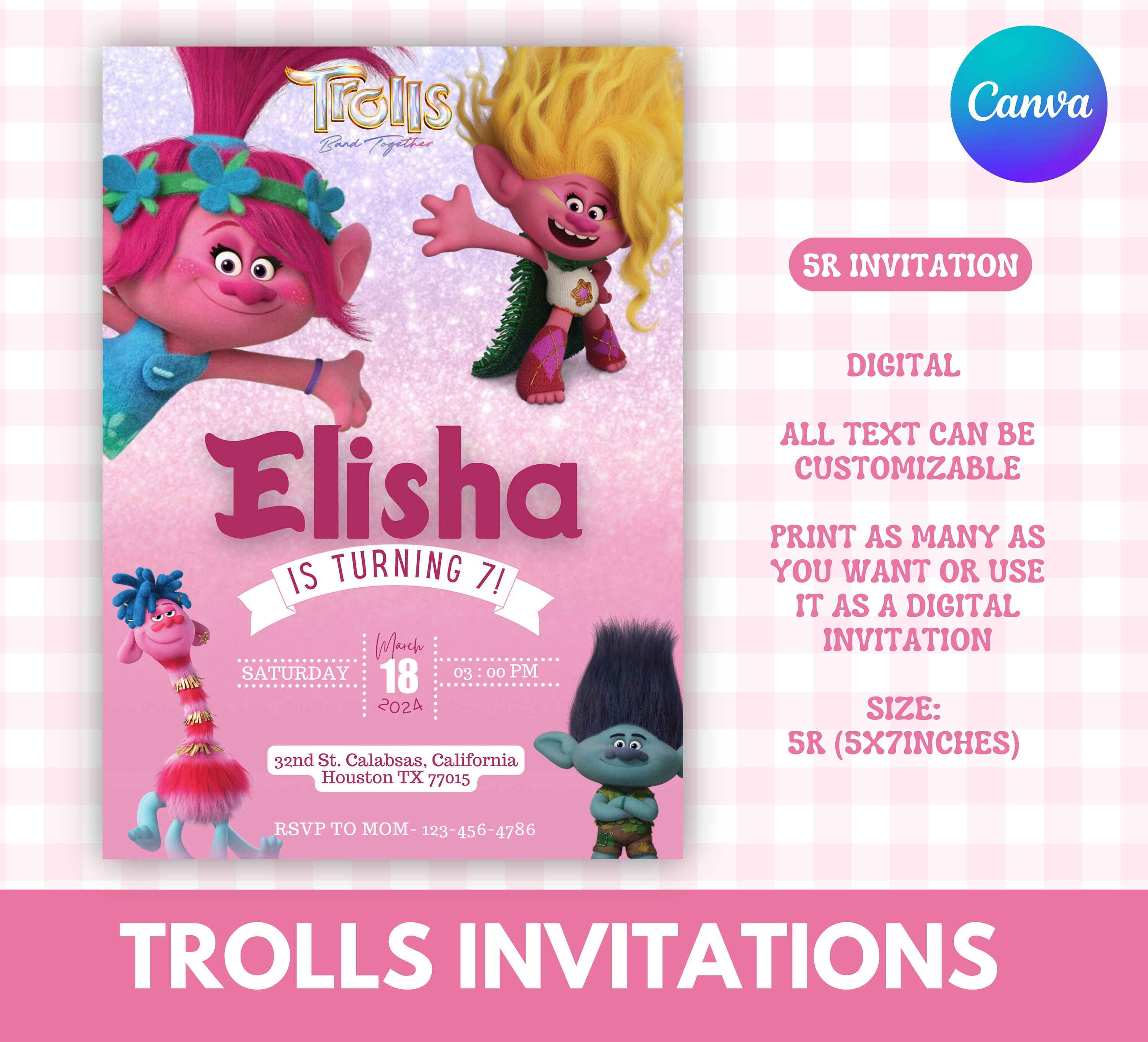 Trolls Poppy Printable Birthday Invitation Editable Trolls Invite Trolls Poppy Printable Birthday Invitation Editable Trolls Invite