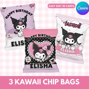 Kawaii Chip Bags | Kuro-mi Chip Bags | Canva Template | Customizable Chip Bags | Party Favor Bags