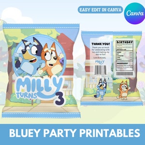 Imprimibles de Bluey Mega Party Bundle, bolsa de chips, Krispies de arroz, botella de agua, bolsa de jugo, plantilla personalizable de Canva, bolsas de favor de fiesta imagen 2