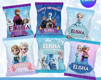 Bolsas de Chips Temáticas Frozen / Plantilla de Bolsa de Chips Elsa & Ana / Bolsas de Fiesta Elsa / Bolsas de Fiesta Anna / Bolsa de Caramelos Congelados / Plantilla Canva