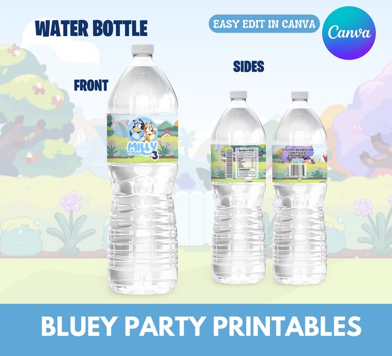 Imprimibles de Bluey Mega Party Bundle, bolsa de chips, Krispies de arroz, botella de agua, bolsa de jugo, plantilla personalizable de Canva, bolsas de favor de fiesta imagen 5