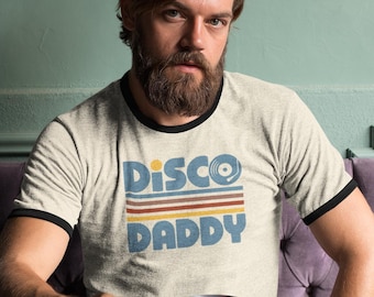 Disco Daddy Ringer Shirt - Boho Style, Retro 70s Party Tee, Birthday and Fathers Day Gift
