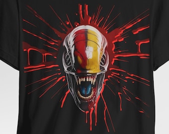 Grafisch T-shirt Alien Horror, donker streetwear-shirt, Sci-Fi Monster-T-shirt, Alt Fashion