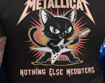Metallicat Tee, Thrash Metal T-Shirt, Dad Gift, Cat Guitar Shirt, Funny Cat Dad Shirt