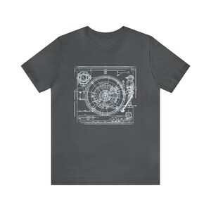 Camiseta con diseño de tocadiscos, camiseta para coleccionistas de vinilos, regalo para audiófilos del sonido analógico, camiseta con esquema de tocadiscos clásico. Asphalt