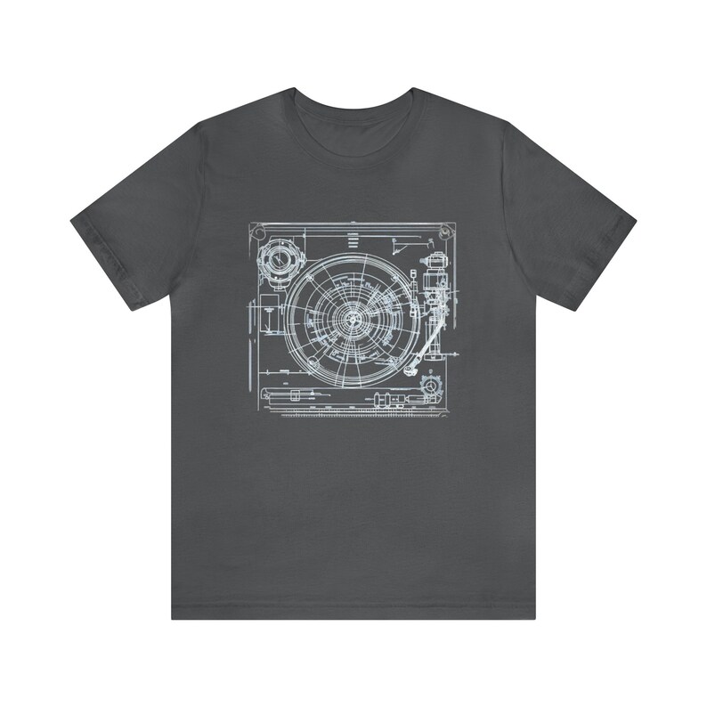 Camiseta con diseño de tocadiscos, camiseta para coleccionistas de vinilos, regalo para audiófilos del sonido analógico, camiseta con esquema de tocadiscos clásico. Asphalt