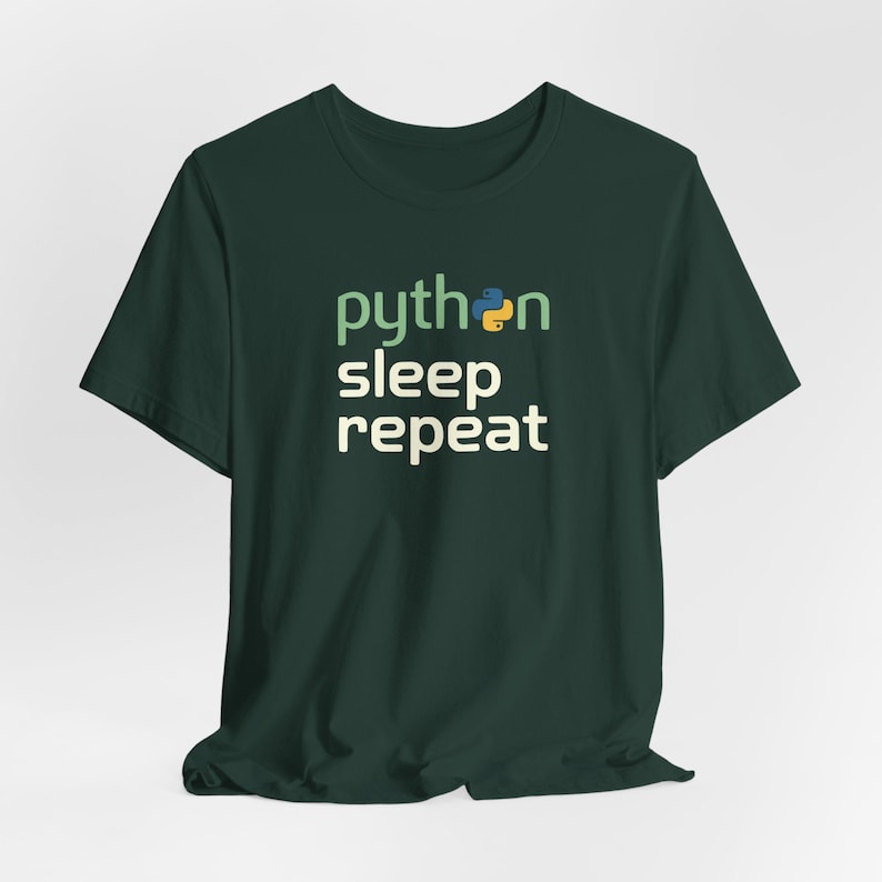 Python Schlaf Wiederholung Shirt, lustiges Programmierer T-Shirt, Python Programmierer Geschenk, Programmierer Humor Top, CS Studenten T-Shirt Forest