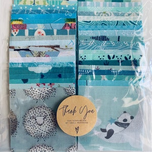 May include: A pack of 20 blue and green fabric squares with a thank you tag that says "Thank You for supporting my small business".