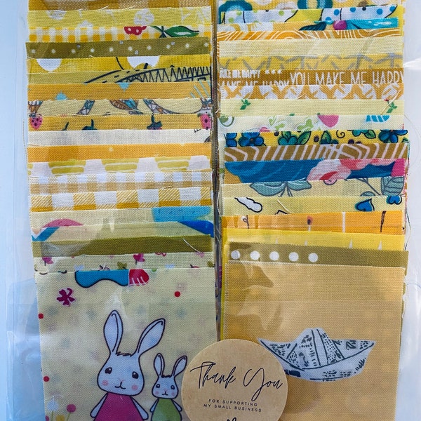 Yellow mini charms, beautiful charm pack of 40 little 2.5 inch square pieces of quilting fabric