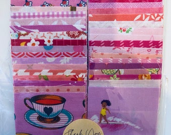 Pacote Mini Charm Rosa — 40 Quadrados de Tecido para Patchwork Pré-cortados de 6,35 cm (2,5") — Quadrados de Algodão para Patchwork