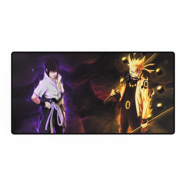 Dynamic Duo: Brand New Anime Style Design of Naruto and Sasuke's Team-Up Unleashing Their Power - Gaming Mousepad/Desk Mats