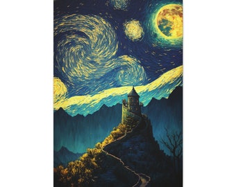 Noche estrellada de la Gran Muralla China, inspiración de Van Gogh, arte de pared de lienzo