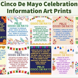 Carteles imprimibles con información y datos sobre la decoración del Cinco de Mayo // 10 carteles para decoración del aula/oficina // Decoración del 5 de mayo