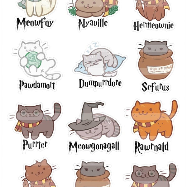 Potter Cats Digital Download PNG File for Sticker Making Project, Magical Cats Sticker Bundle