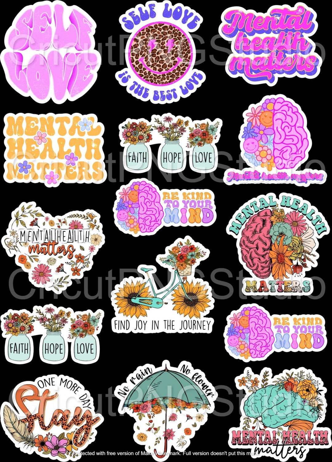 Digital Download Mental Health Self Love PNG File for Sticker Making ...