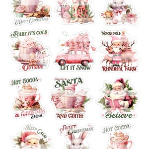 Pink Christmas PNG Bundle, Sticker Making Project, Sublimation Digital Download for Print then Cut