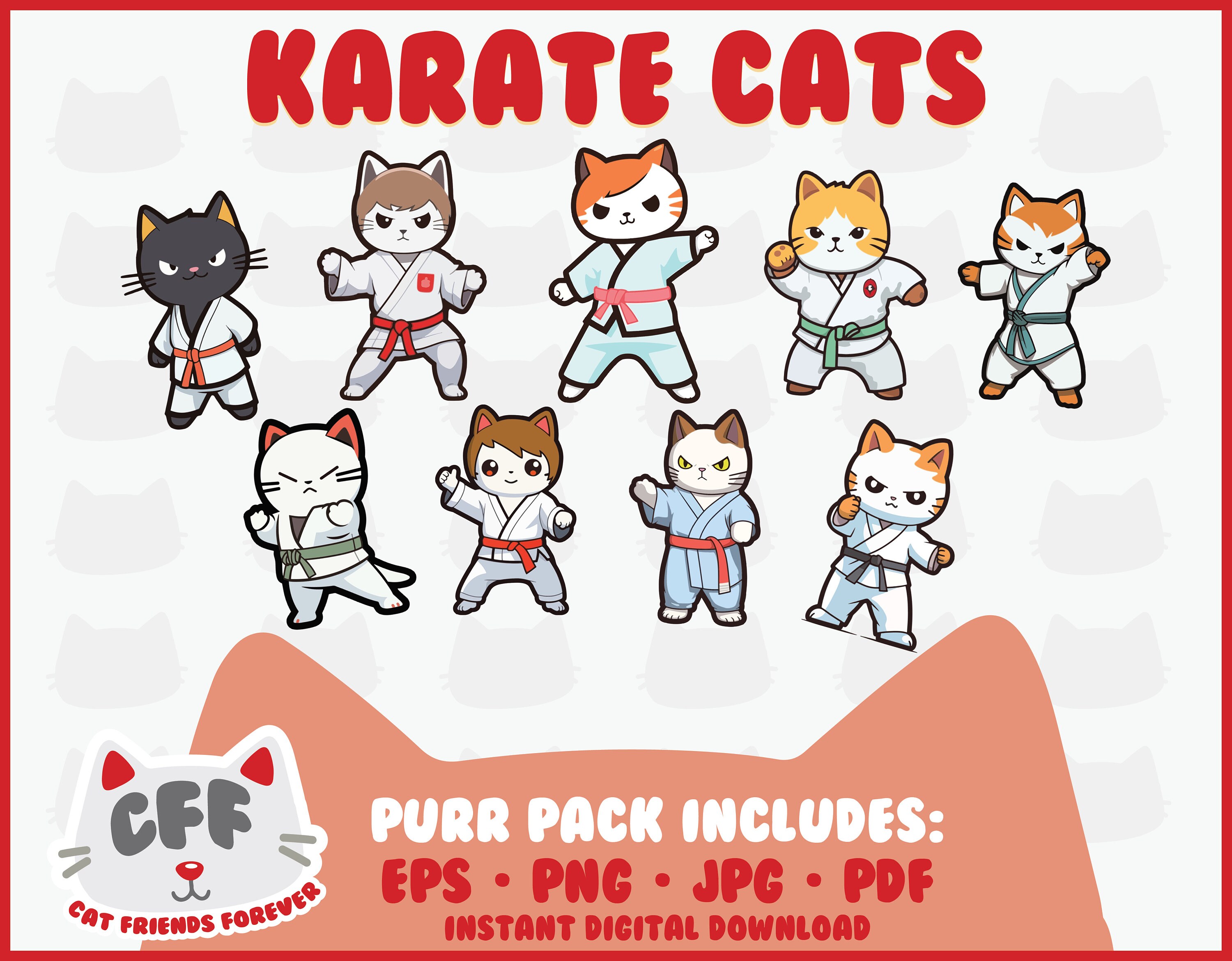KARATE CATS Clipart Karate Cats Clip Art Crazy Cats Printable Stickers Planner Supplies Digital ...