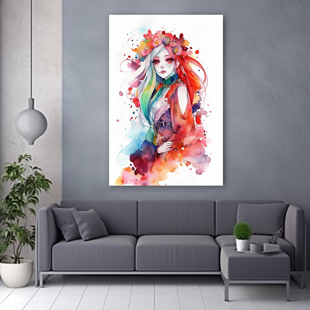 Anime Girl Watercolor Print Poster Wall Art Decor Digital Download - Etsy