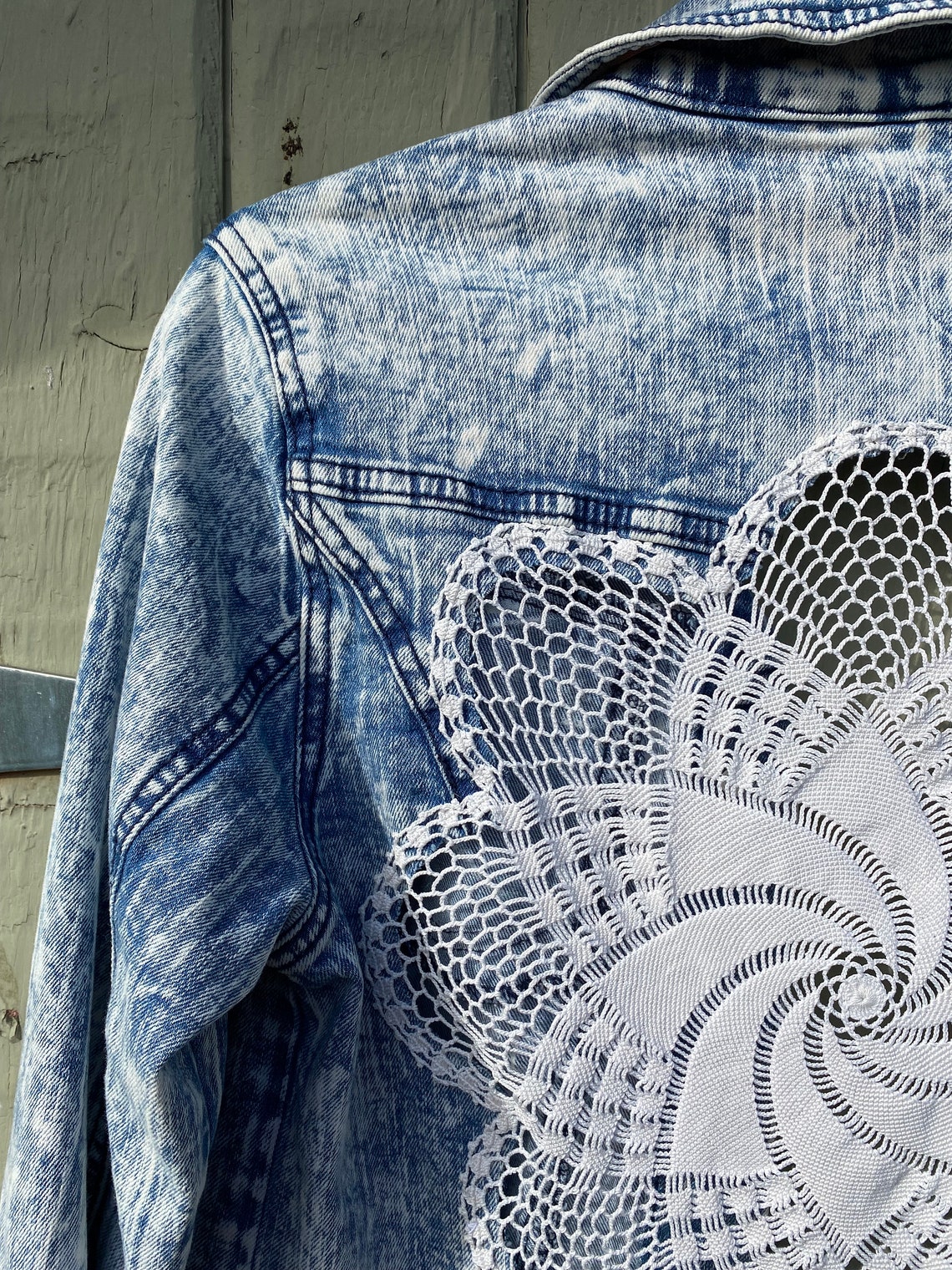 Doiley Jacket Upcycled Vintage Style Acid Wash Denim Jacket With Beautiful Hand ...