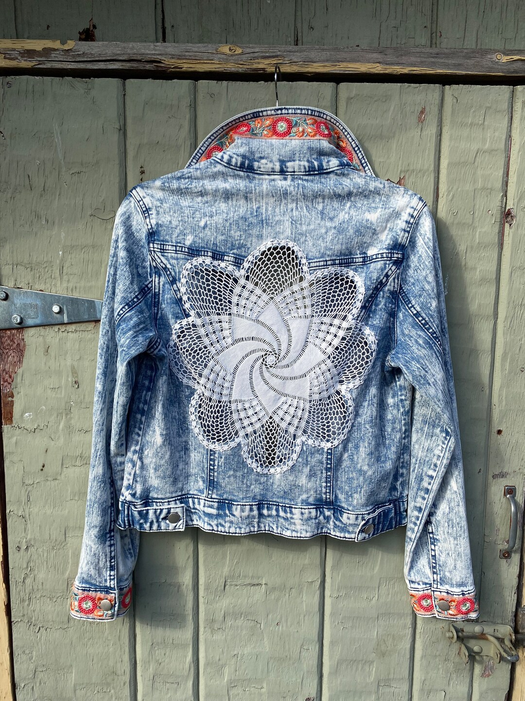 Doiley Jacket Upcycled Vintage Style Acid Wash Denim Jacket With Beautiful Hand ...