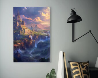 Fantasy Castle Mountain | Matte Painting Poster | Landscape Art Print | Whimsical Fantasy Art | Home Decor | Wall Art | Surreal Artwork