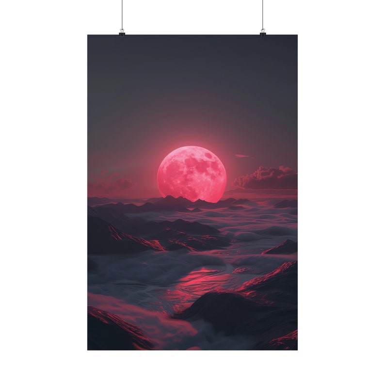Neo-romantic Pink Moon Rising Poster Breathtaking Matte Painting Giant ...