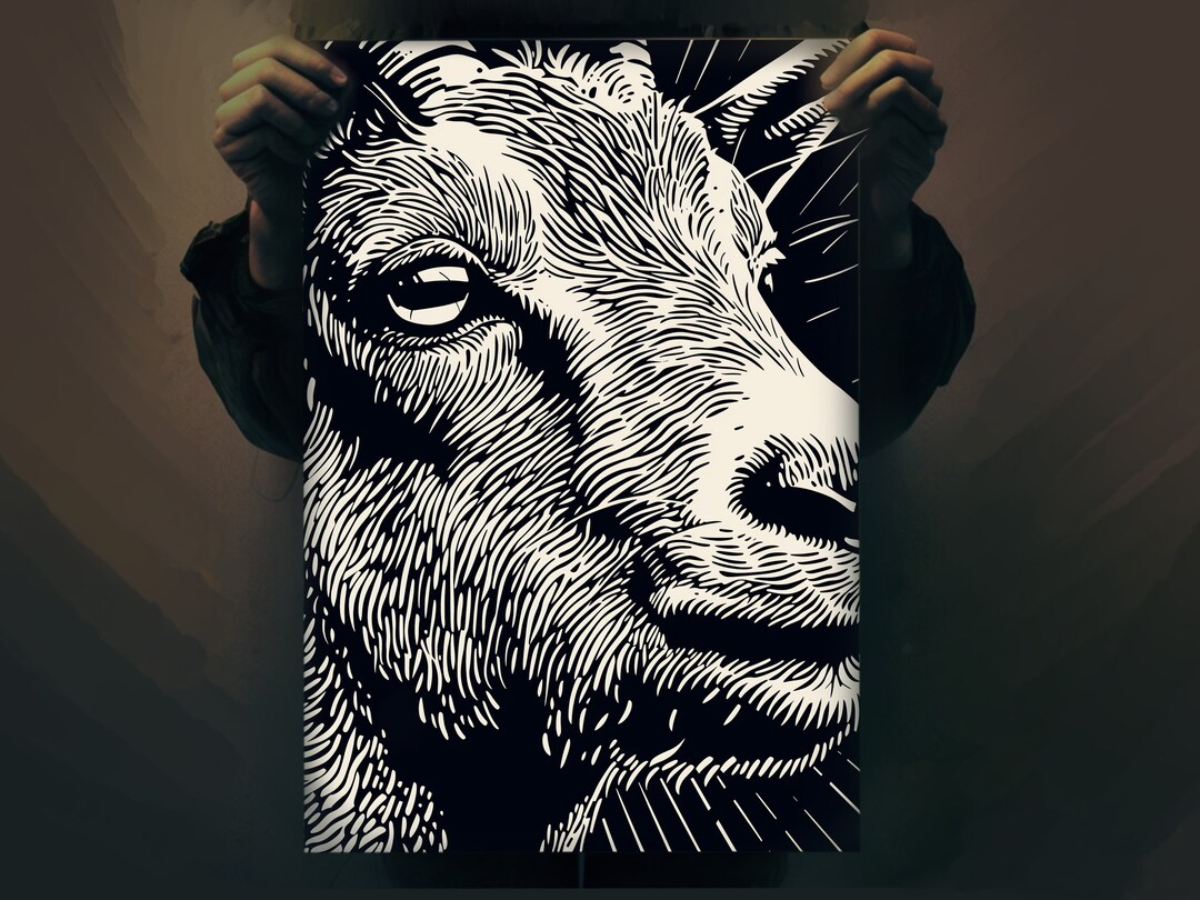 Detailed Goat Drawing Poster Black and White Inspired by Naturalism HD ...