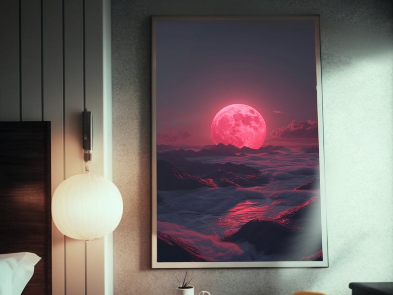 Neo-romantic Pink Moon Rising Poster Breathtaking Matte Painting Giant ...