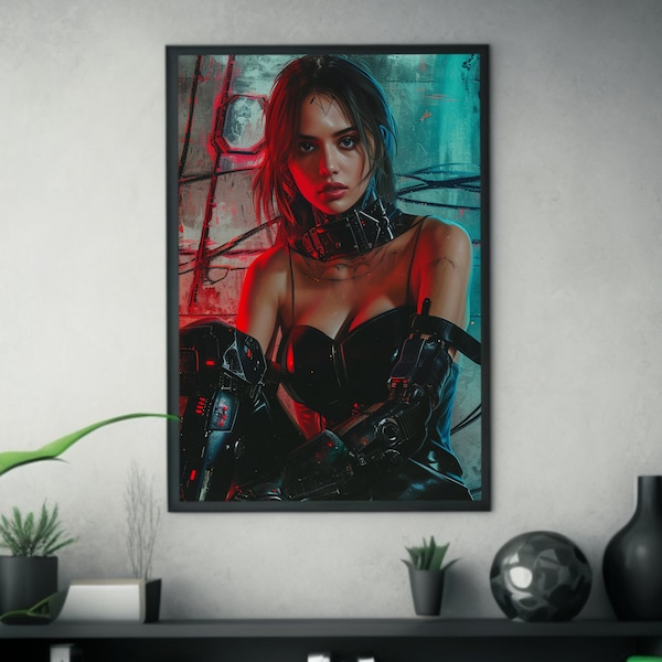 Cyberpunk Retrofuturism Poster | Futuristic Latex Fashion Model | Sci-Fi Art Print | CGSociety Influenced | Wall