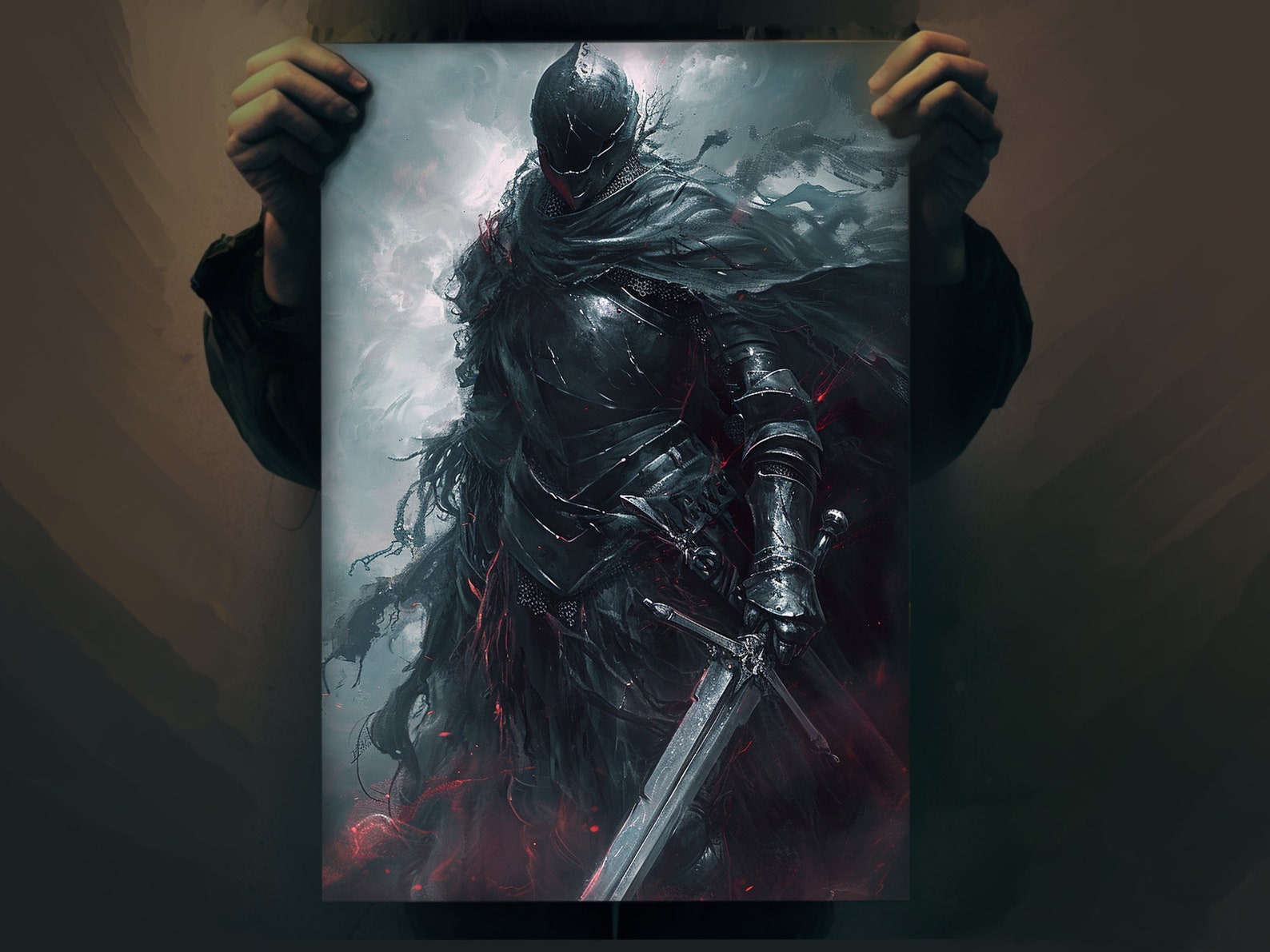 Armor-clad Warrior Fantasy Art Poster Dark Souls Knight Inspiration ...