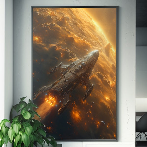 Large Spaceship Through Cloudy Sky | CGSociety Art Print | Sci-Fi Movie Inspired | Star Trek Style | 8K Matte Painting |