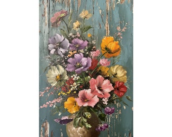 Impressionistic Floral Oil Painting | Realistic Flower Vase Art | Expressive Rustic Decor | Award-Winning Pinterest Art Print | Wall Decor