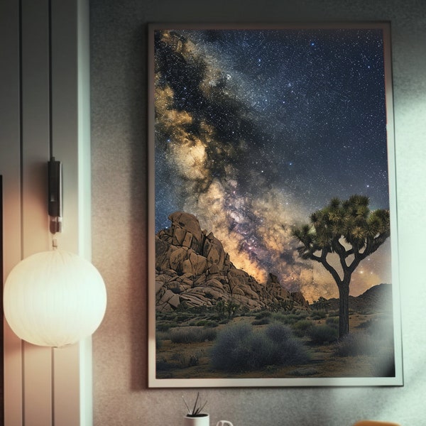 Spectacular Milky Way | Desert Tree Matte Painting | Space Art | Poster | Galaxy Light | Arching Milkyway | Astral Artwork | Cosmic